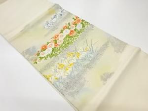 リサイクル　菊・桔梗・菖蒲模様織出し開き名古屋帯（額縁仕立て）